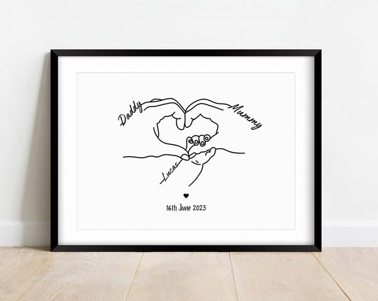 Personalised Newborn Line Art Print, New Family Gift