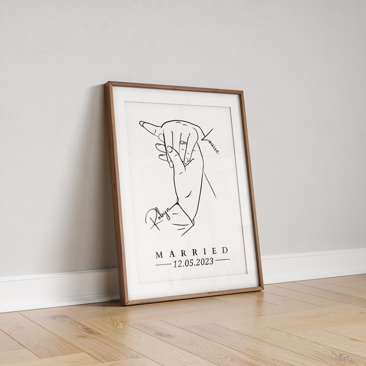 Personalised Married Hand Print, Newly Wed Gift, Wedding Line Art, Wedding Day Gift, Holding Hands Gift, Anniversary Idea, Bride and Groom