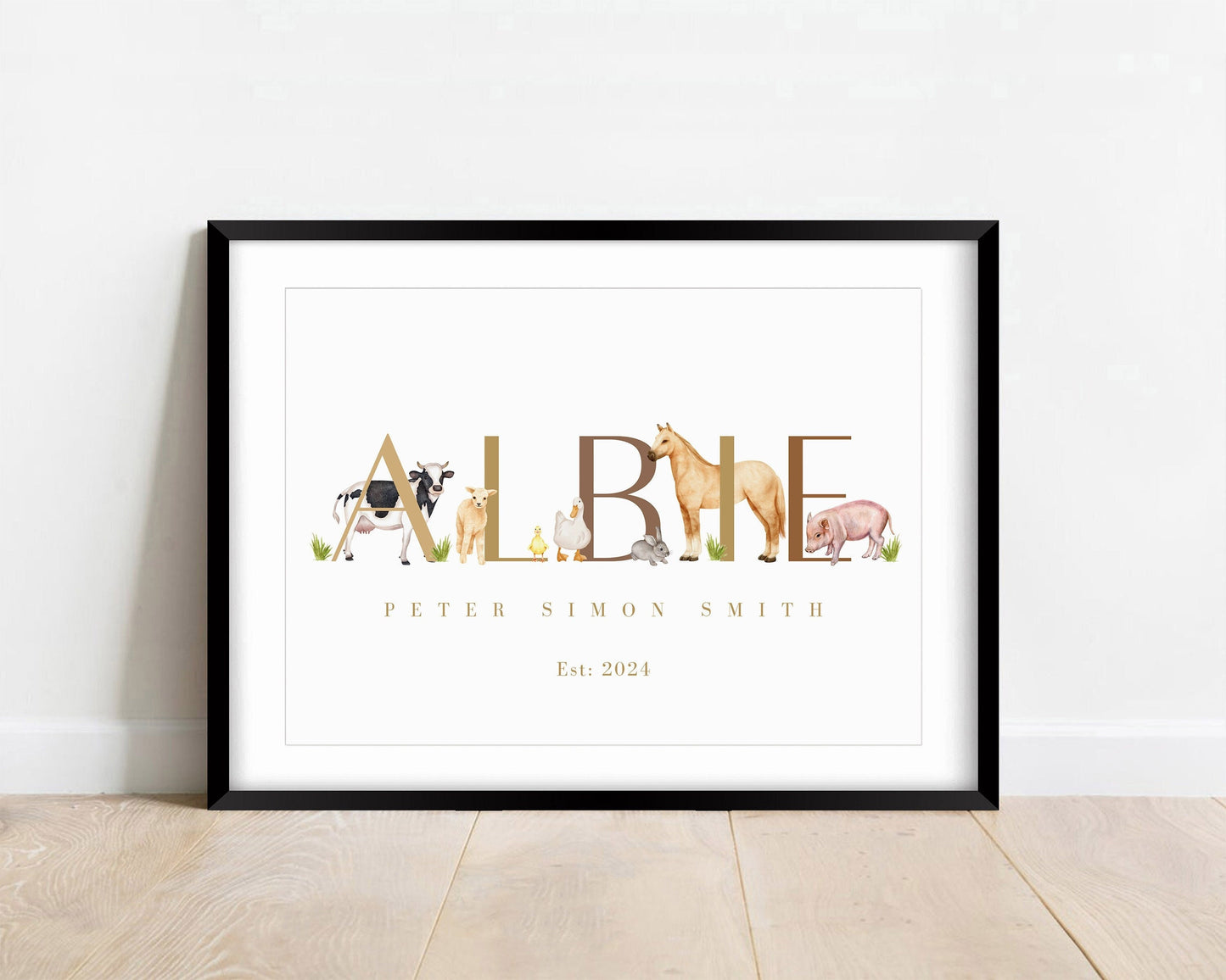 Personalized Farm Animal Nursery Print: Rustic Watercolor Name Gift
