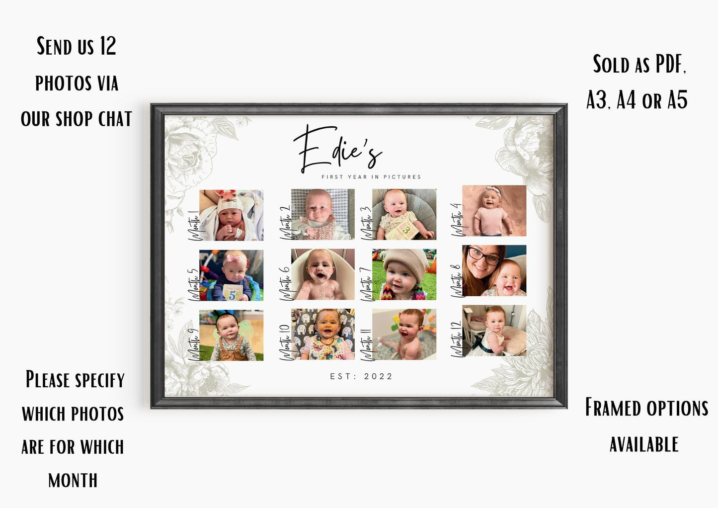 Personalized Baby's First Year Photo Collage Print - Milestone Keepsake