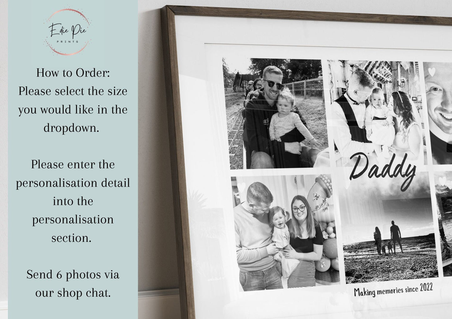 Personlised Dad Photo Collage Gift, Daddy Framed Print, Father Christmas Gift Wall Art