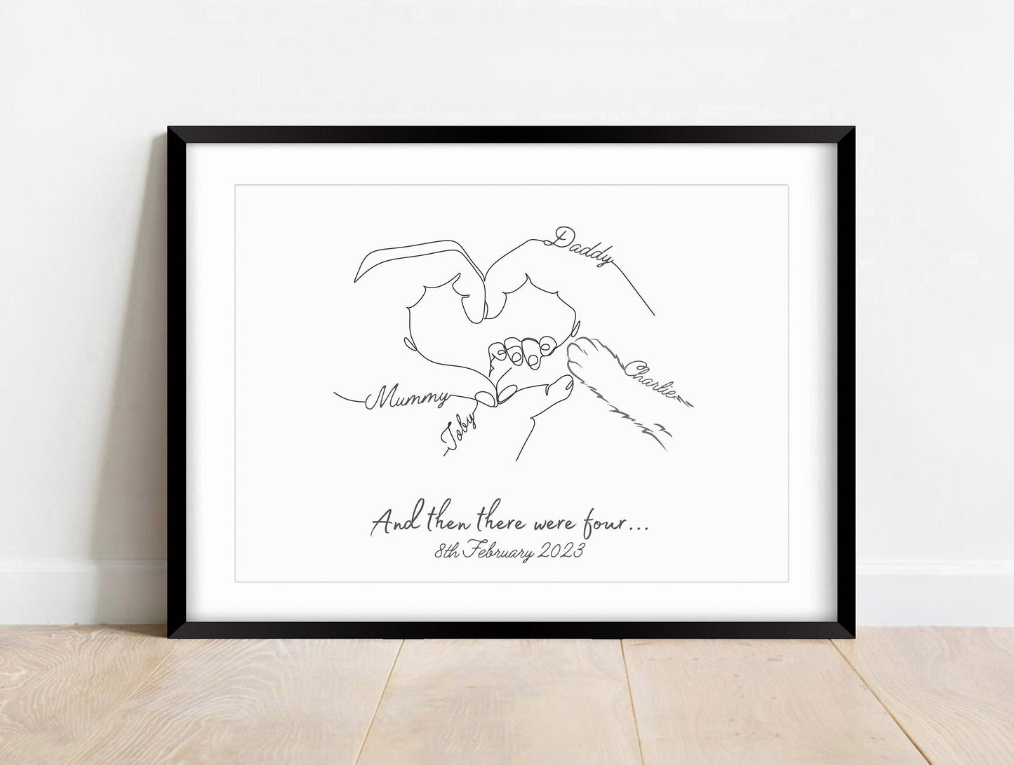 Personalised Family Hands with Cat Paw, Gift for New Baby, New Mummy Daddy Gift, Mothers Day, Mum Birthday Gift, Cat Mum Gift, Pet Owner Art