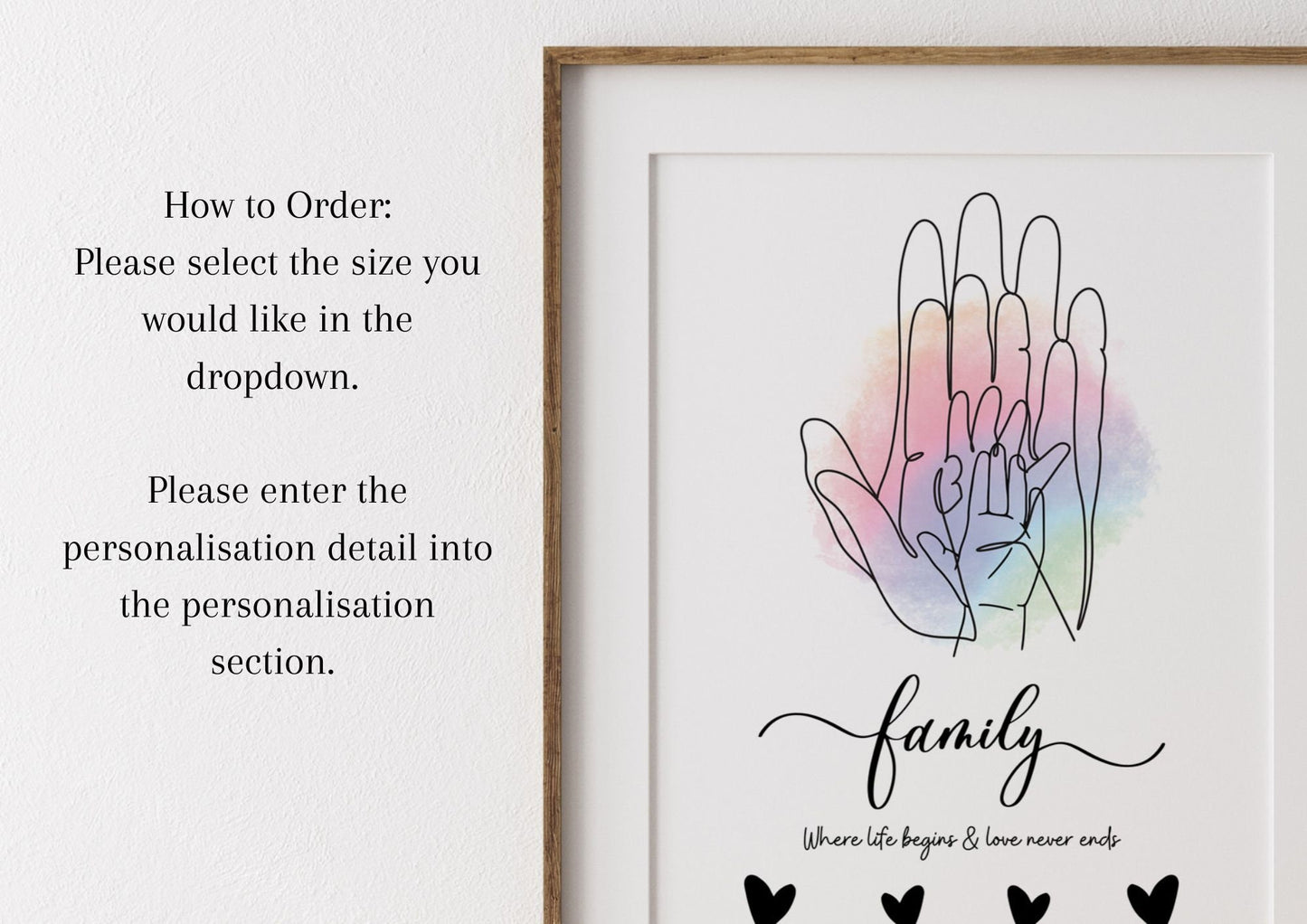 Family Hands Line Art Print: Custom New Parent Gift