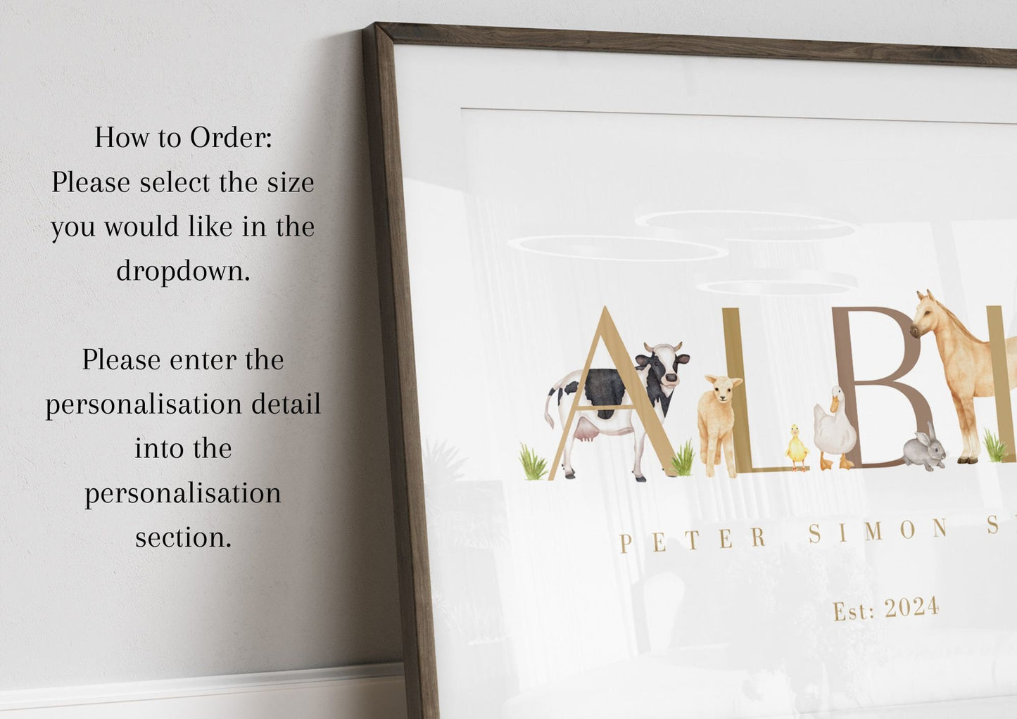 Personalized Farm Animal Nursery Print: Rustic Watercolor Name Gift