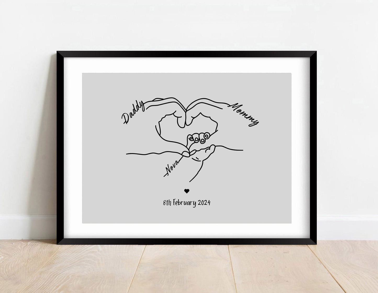 Personalised Newborn Line Art Print, New Family Gift
