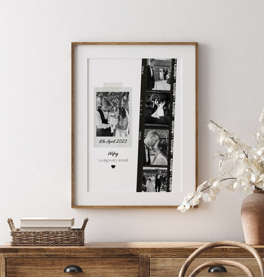 Personalised Wife Photo Collage Gift – Custom Couple Print with Film Strip Style – Romantic Anniversary or Valentine’s Day Gift for Her