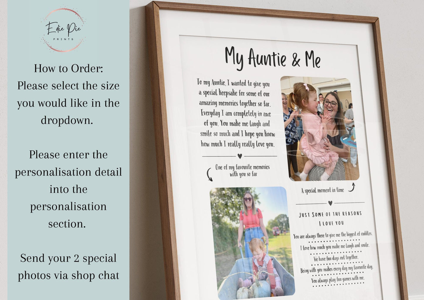 Custom Auntie Photo Gift Print: Reasons I Love You