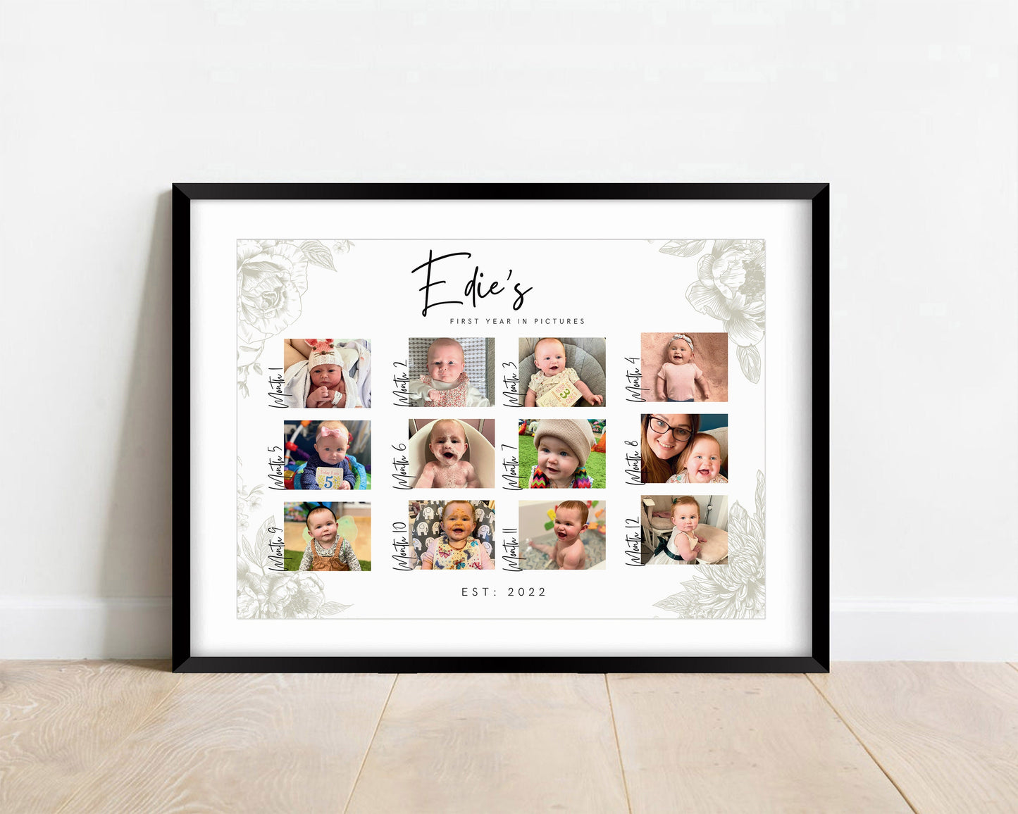 Personalized Baby's First Year Photo Collage Print - Milestone Keepsake