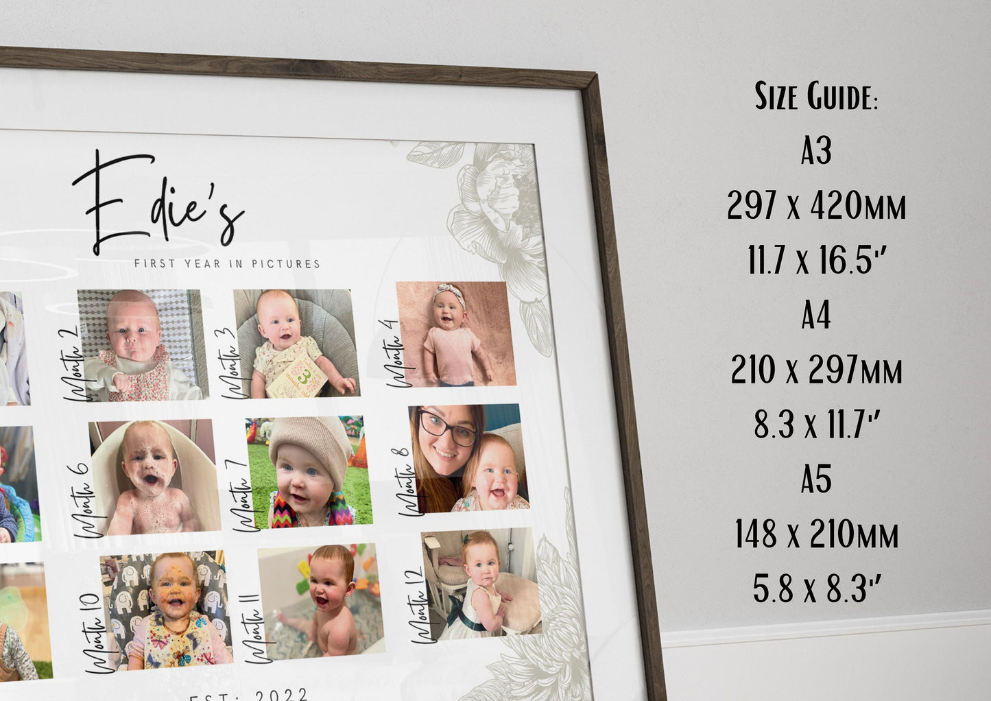 Personalized Baby's First Year Photo Collage Print - Milestone Keepsake