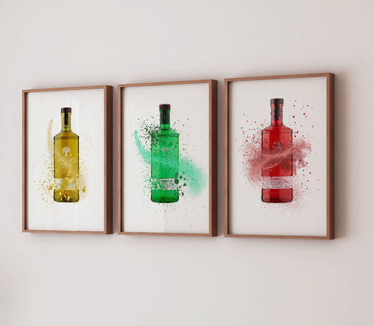 Rainbow Gin Bottle Watercolor Print: Home Bar Art