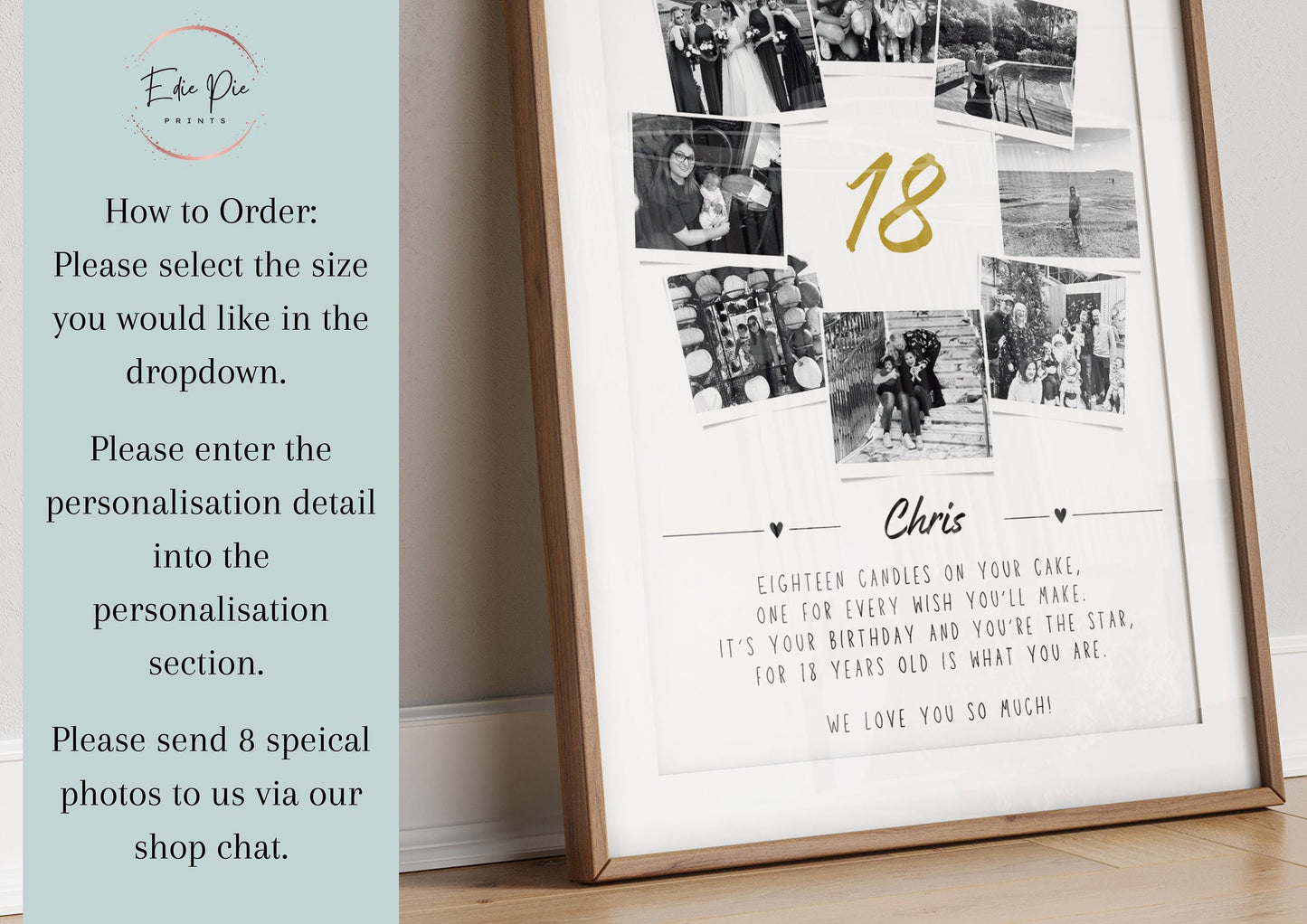 Personalised 18th Birthday Gift, Custom 18th Birthday Collage Gift, 18th Keepsake Print, Polaroid Photo Style Photo Poster, Milestone Gift