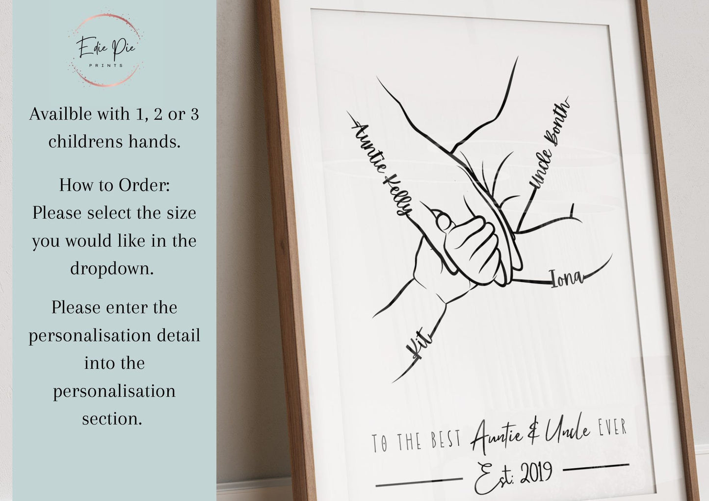 Personalized Aunt & Uncle Hands Line Art Print: Sentimental Family Gift