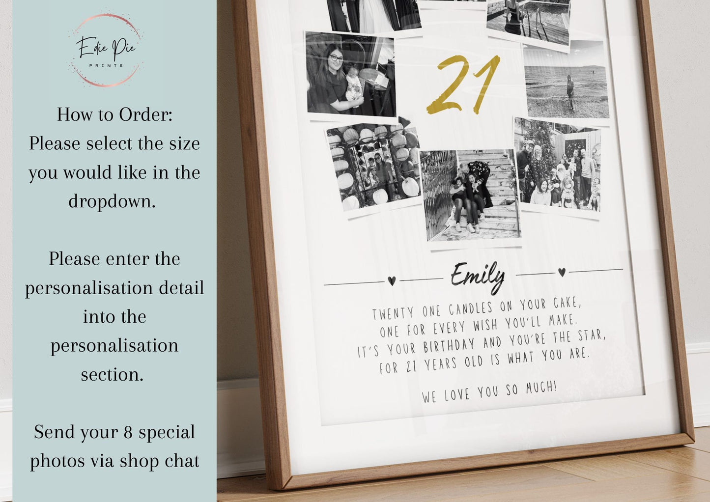 Personalised 21st Birthday Photo Collage Print: Keepsake Gift