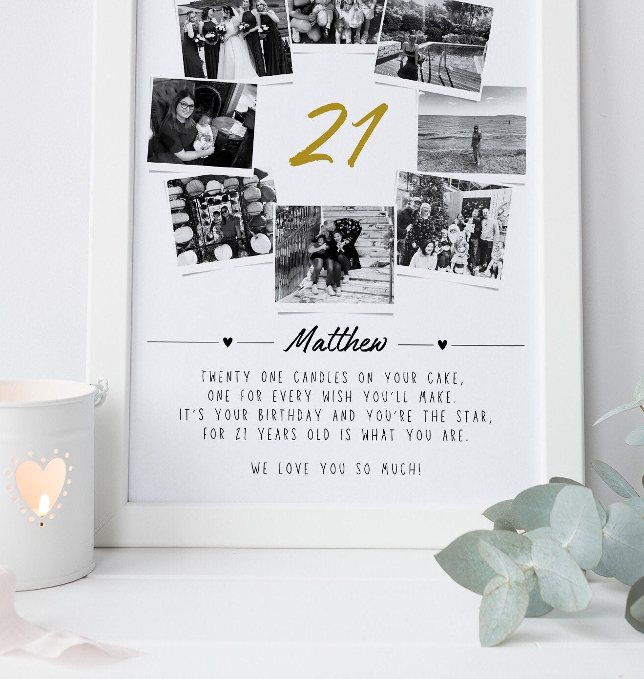 Personalised 21st Birthday Photo Collage Print: Keepsake Gift