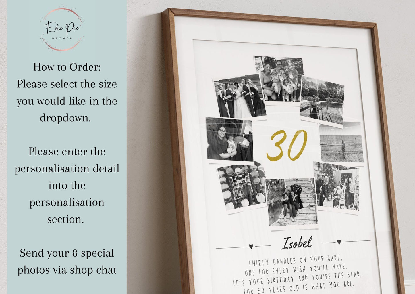 Personalised 30th Birthday Photo Collage, 30th Birthday Gift, 30th Celebration Wall Art, Polaroid Photo Decor, 30 Years Old Gift for Friend