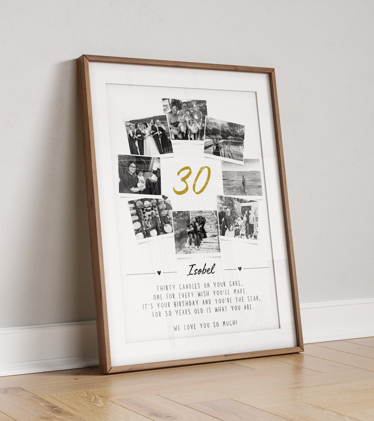 Personalised 30th Birthday Photo Collage, 30th Birthday Gift, 30th Celebration Wall Art, Polaroid Photo Decor, 30 Years Old Gift for Friend