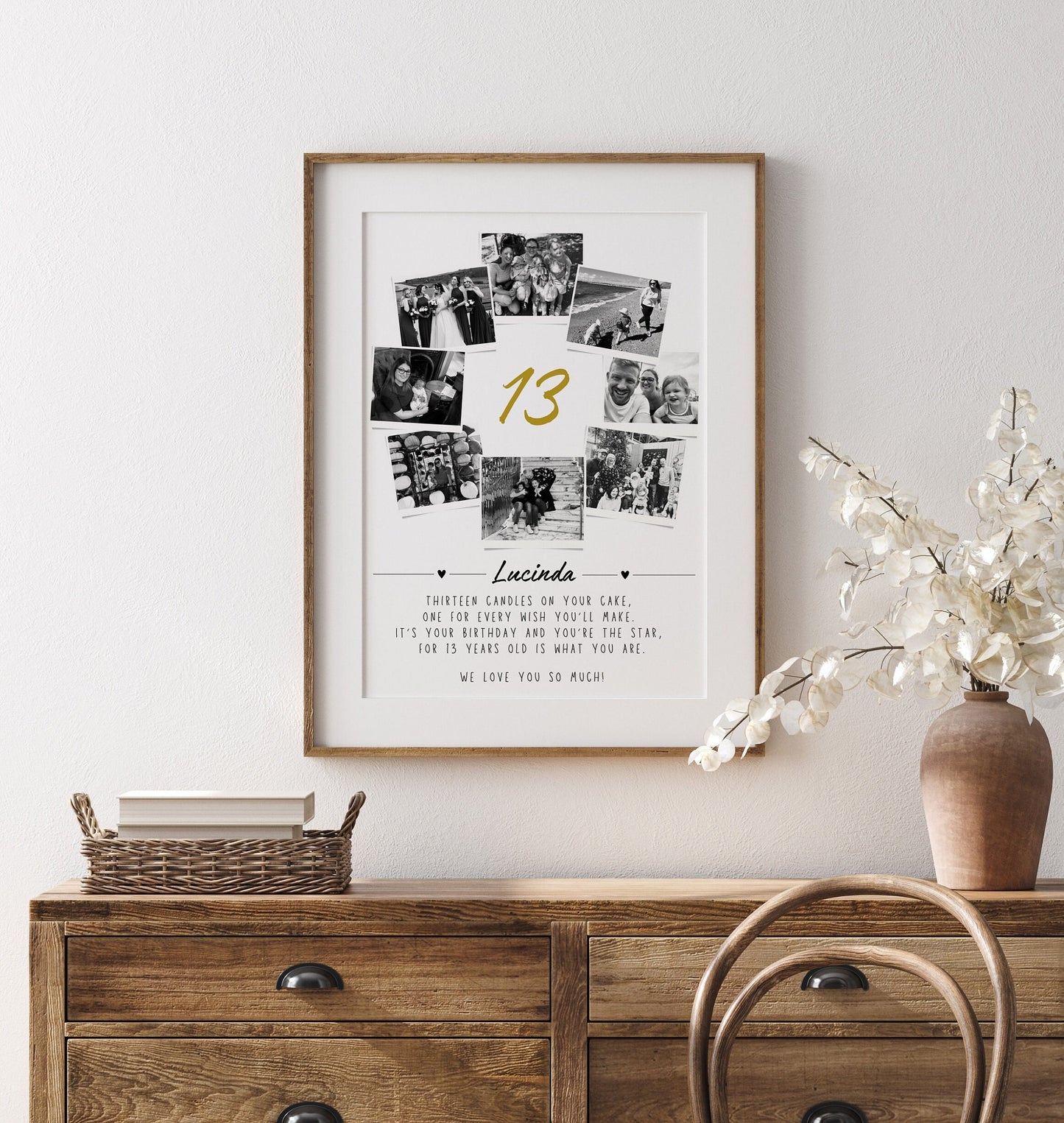 Personalised 13th Birthday Photo Collage, Son Daugher 13th Birthday Party Gift, 13th Birthday Wall Art, Polaroid Photo Decor, Thirteen Art