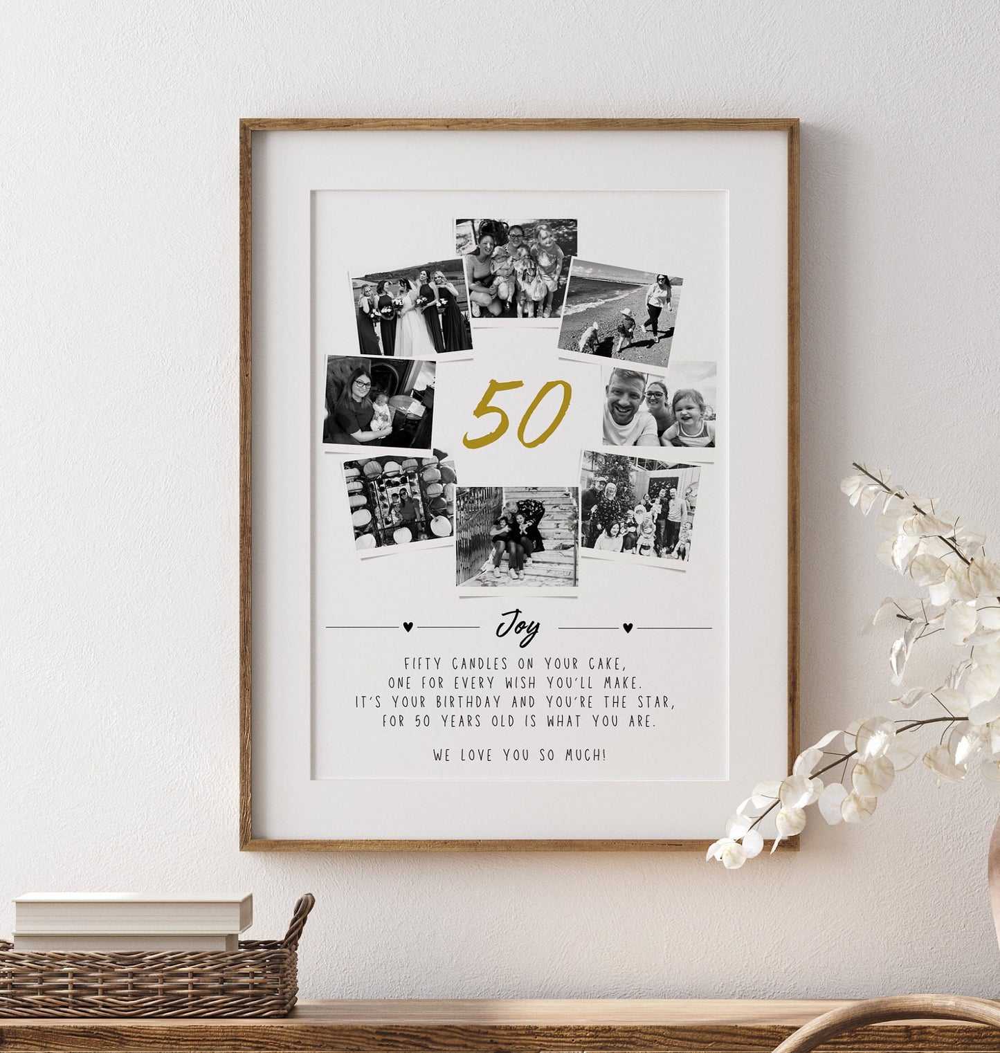 Personalised 50th Birthday Photo Collage, 50th Birthday Gift, 50th Celebration Party Decor, 50th Gift Mother Fifty Custom Gift Print