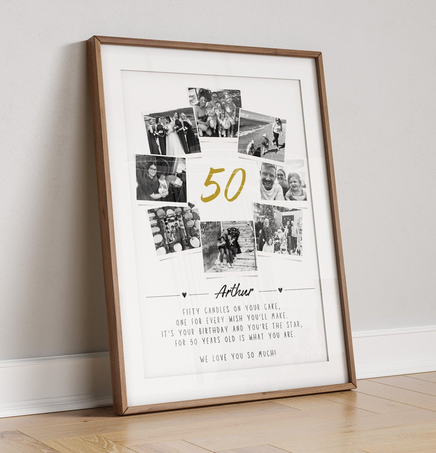Personalised 50th Birthday Photo Collage, 50th Birthday Gift, 50th Celebration Party Decor, 50th Gift Mother Fifty Custom Gift Print
