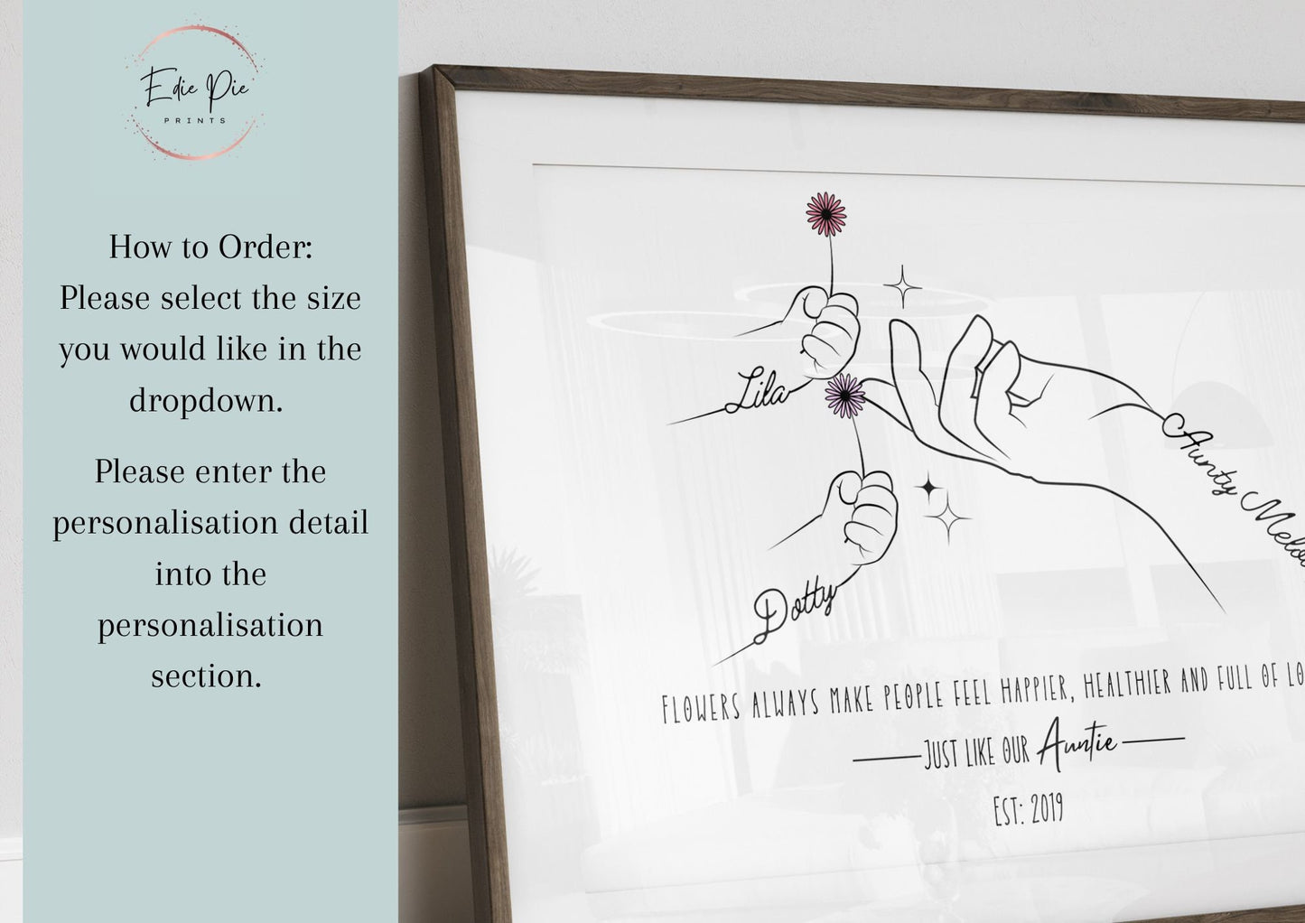 Personalised Auntie Gift: Flower Line Art Print for Aunt from Niece/Nephew