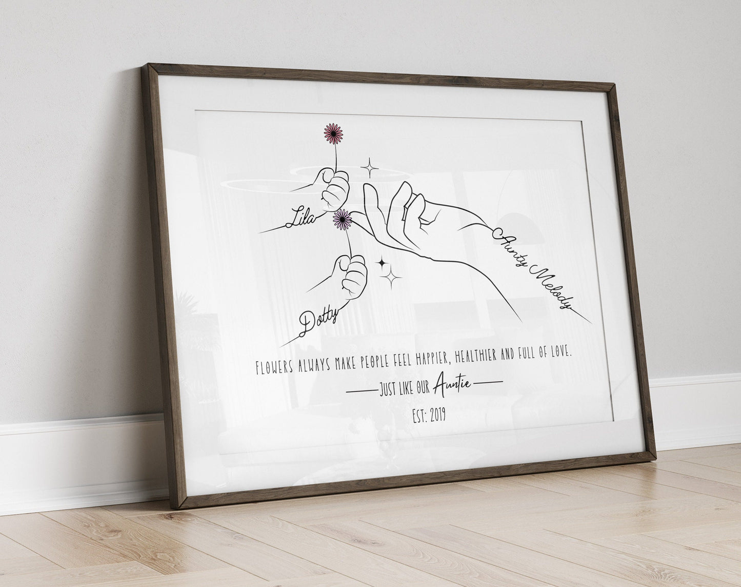 Personalised Auntie Gift: Flower Line Art Print for Aunt from Niece/Nephew