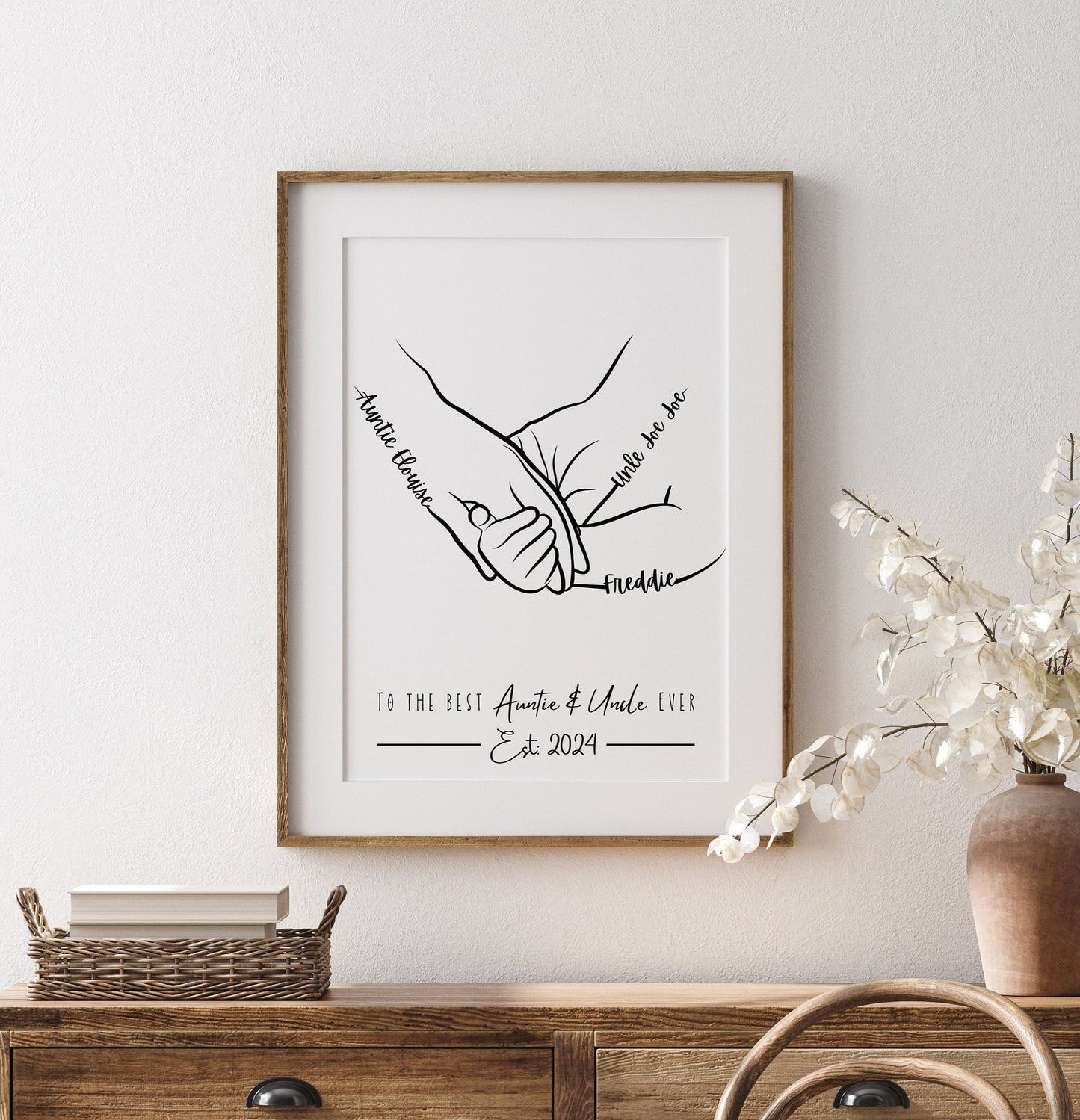 Personalised Uncle & Auntie Birthday Gift, 1 to 3 Child Hands, Minimalist Line Art, Auntie and Uncle and Nephew, Niece, Family Hands Gift
