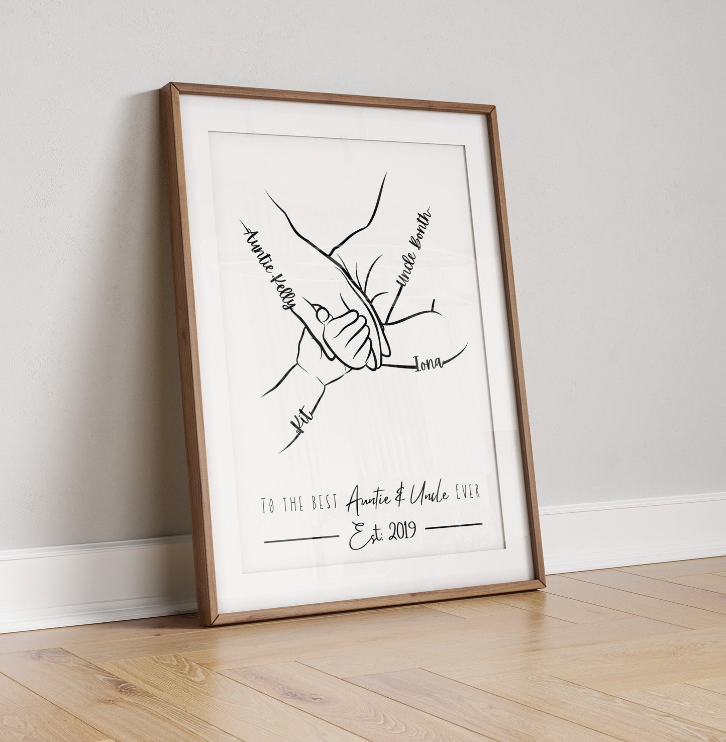 Personalised Uncle & Auntie Birthday Gift, 1 to 3 Child Hands, Minimalist Line Art, Auntie and Uncle and Nephew, Niece, Family Hands Gift