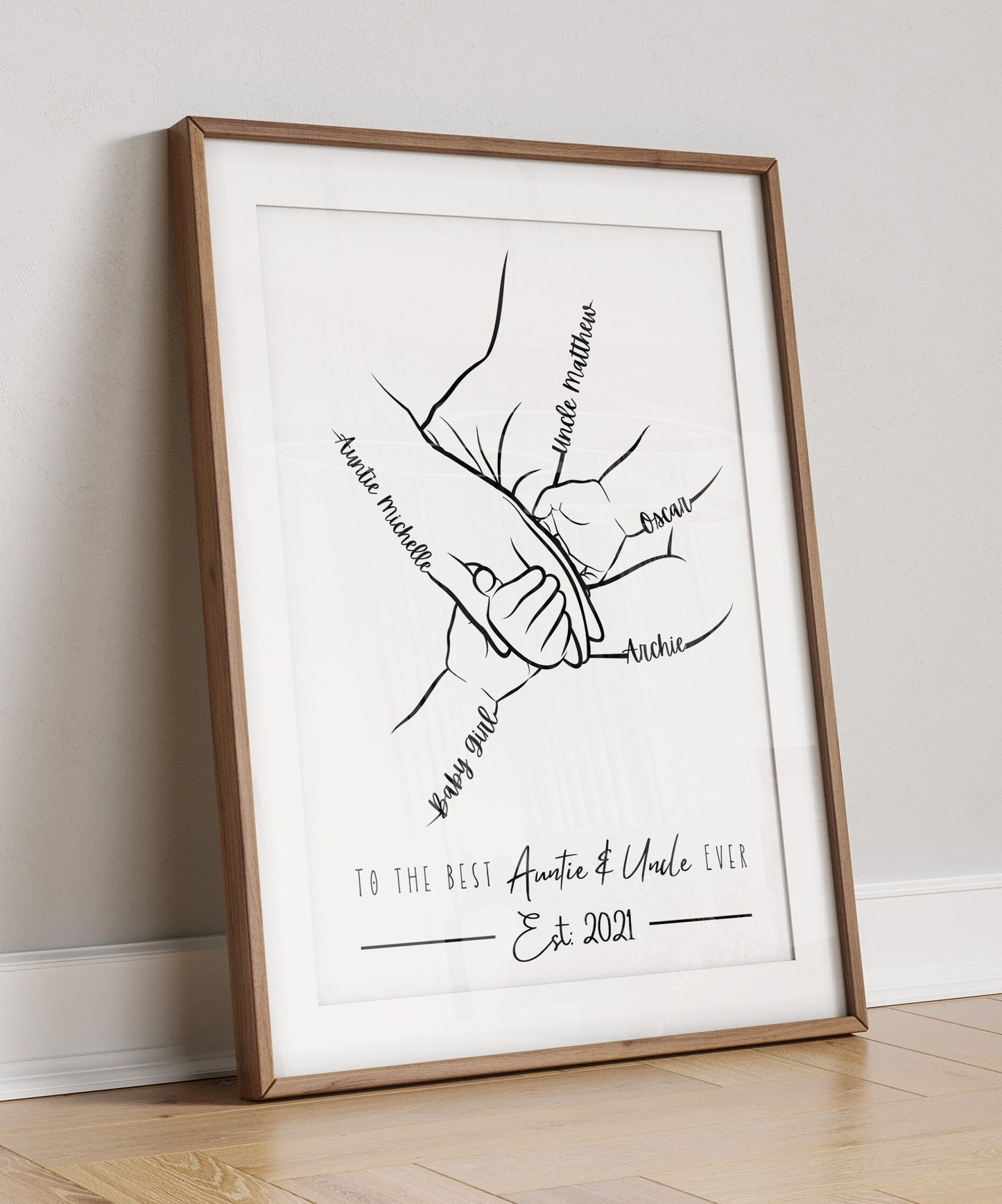 Personalised Uncle & Auntie Birthday Gift, 1 to 3 Child Hands, Minimalist Line Art, Auntie and Uncle and Nephew, Niece, Family Hands Gift