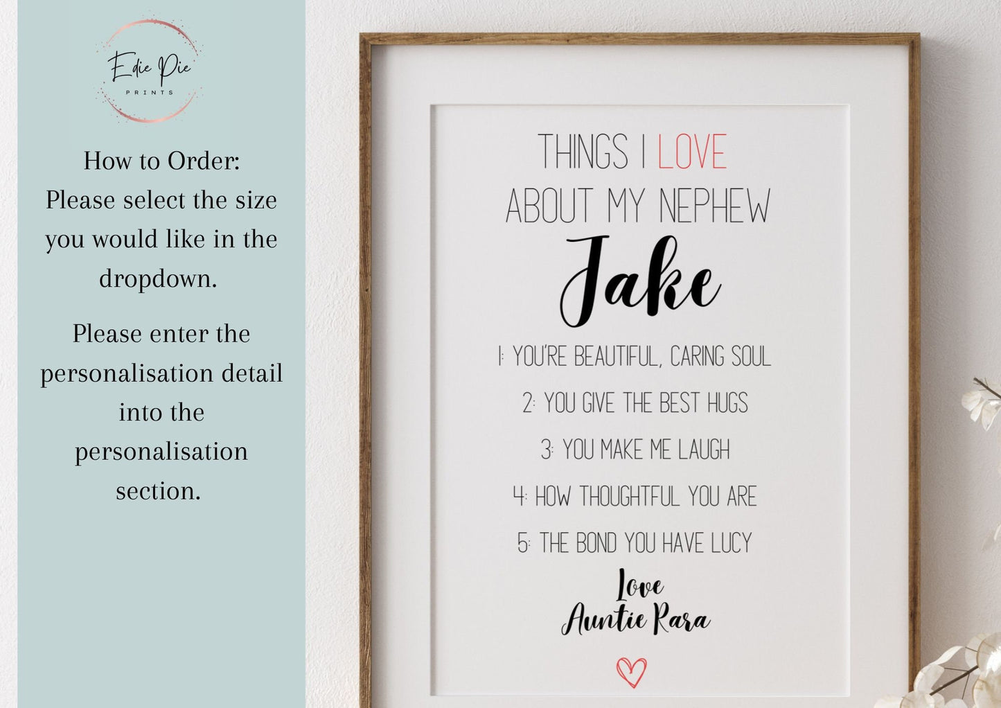 Personalized Nephew Gift Print: Reasons I Love You