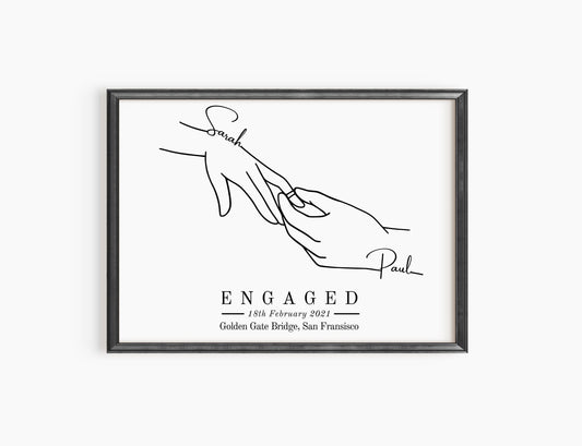 Personalized Engagement Hands Print: Custom Couple Gift