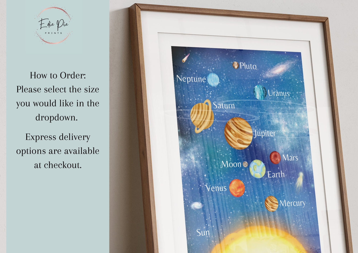 Watercolor Solar System Print: Space Nursery Decor, Educational Wall Art