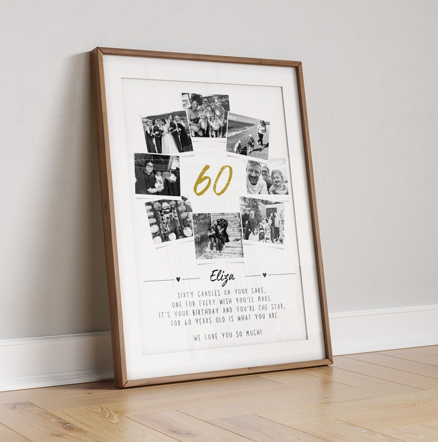 Personalised 60th Birthday Photo Collage | 60th Birthday Gift | Sixty Years Wall Art | Polaroid Photo Frame | Unique Milestone Birthday