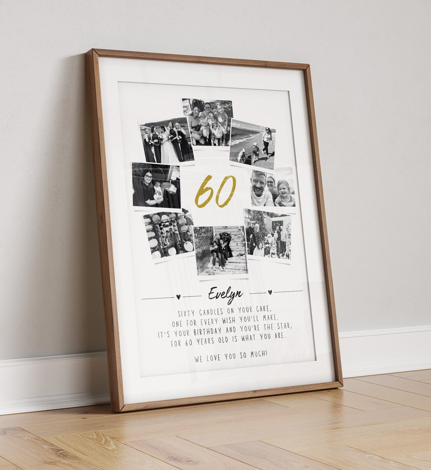 Personalised 60th Birthday Photo Collage | 60th Birthday Gift | Sixty Years Wall Art | Polaroid Photo Frame | Unique Milestone Birthday