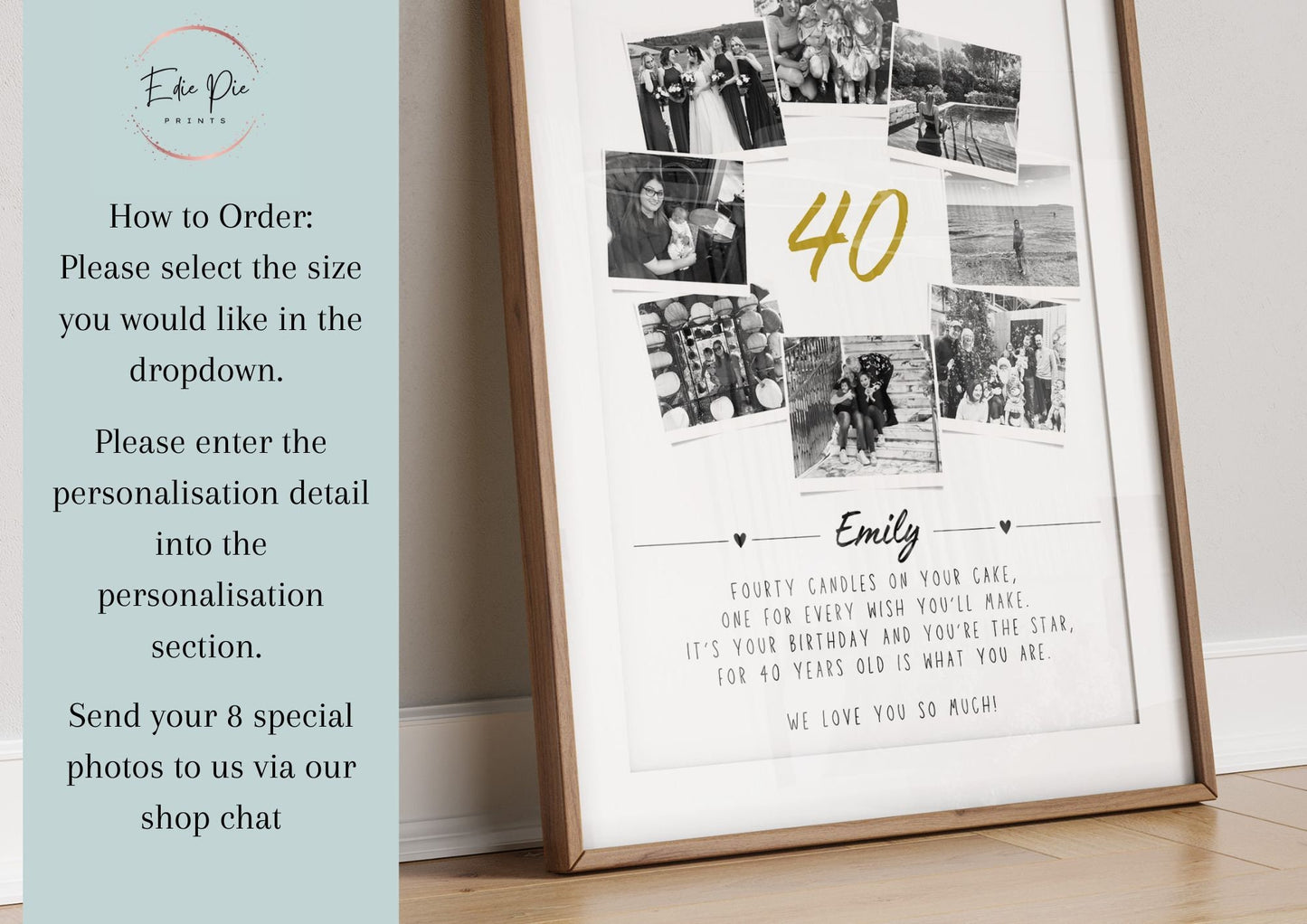 Personalised 40th Birthday Photo Collage Print, Milestone Birthday Gift