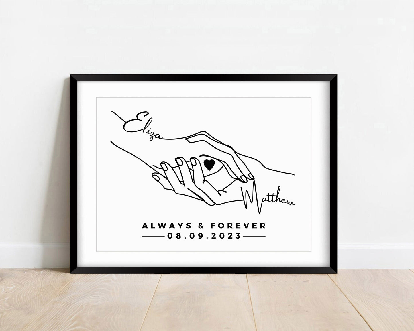 Personalised Anniversary Line Art Print,!Couple Names & Date