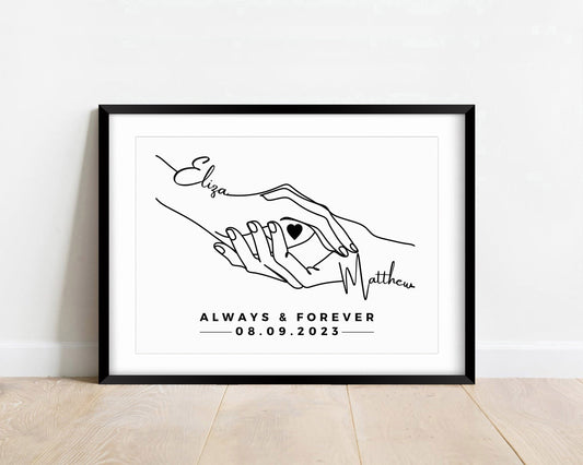 Personalised Anniversary Line Art Print,!Couple Names & Date