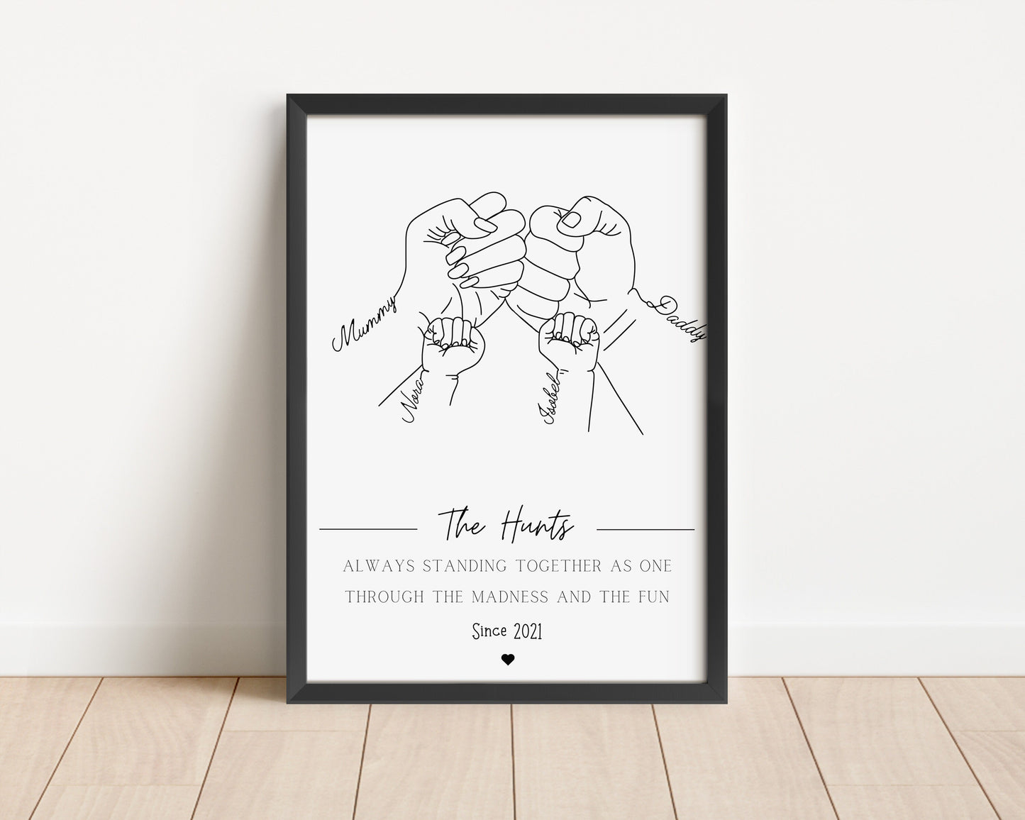 Family Fist Hands Gift, Personalised Fist Bump Print, Unique Father's Day Keepsake, 1 to 4 Children Gift for Parent, Custom Portrait Dad Mum