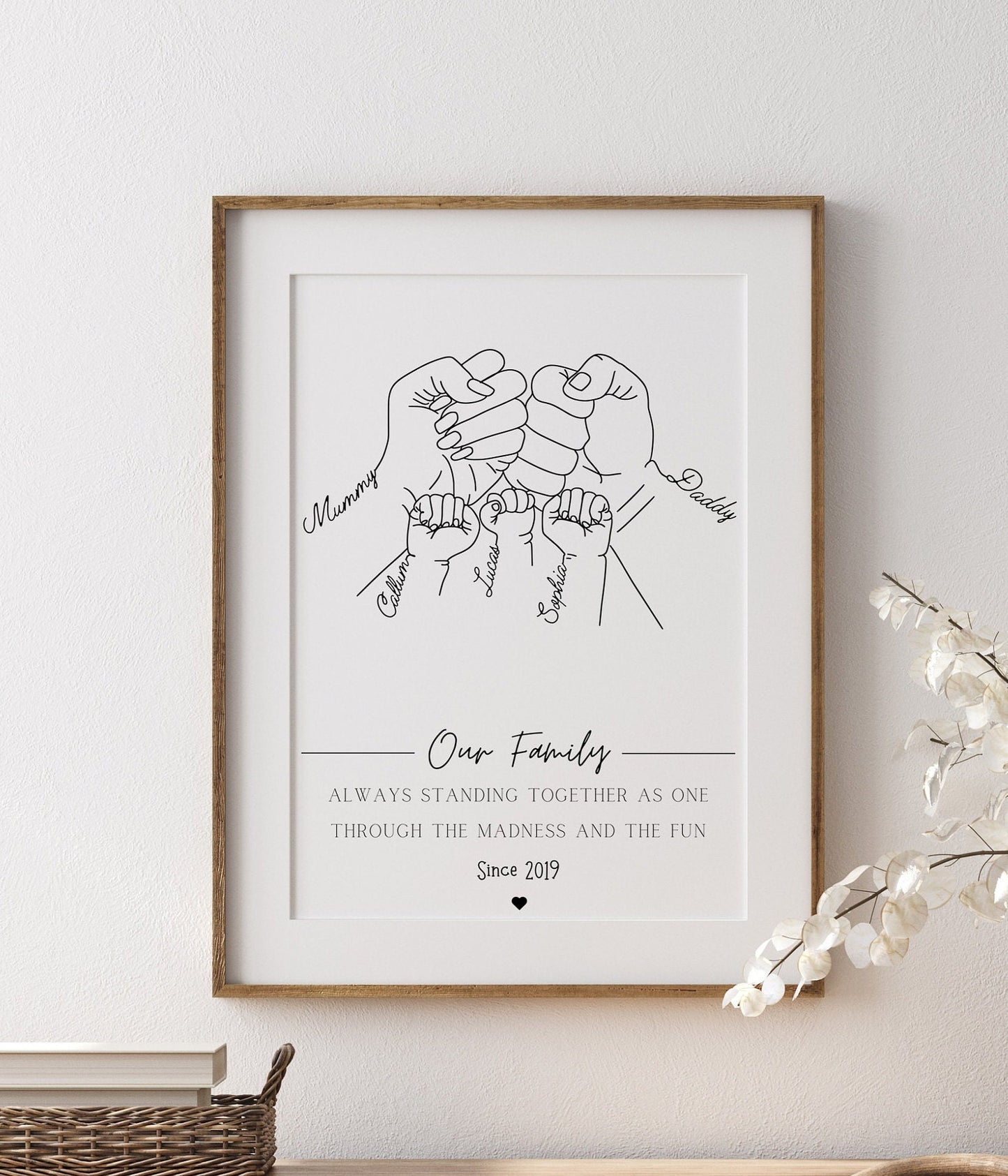 Family Fist Hands Gift, Personalised Fist Bump Print, Unique Father's Day Keepsake, 1 to 4 Children Gift for Parent, Custom Portrait Dad Mum