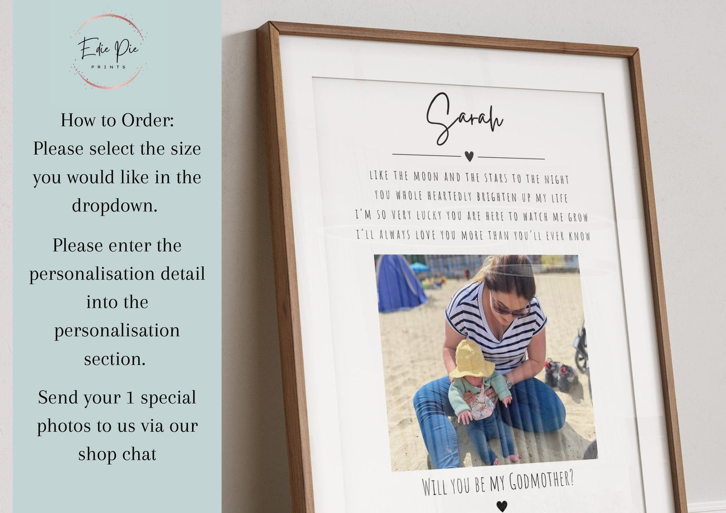 Personalised Godfather Proposal Print with Photo & Quote, Custom Will You Be My Godfather Gift, Baby Christening Gift, Godparent Reveal Gift