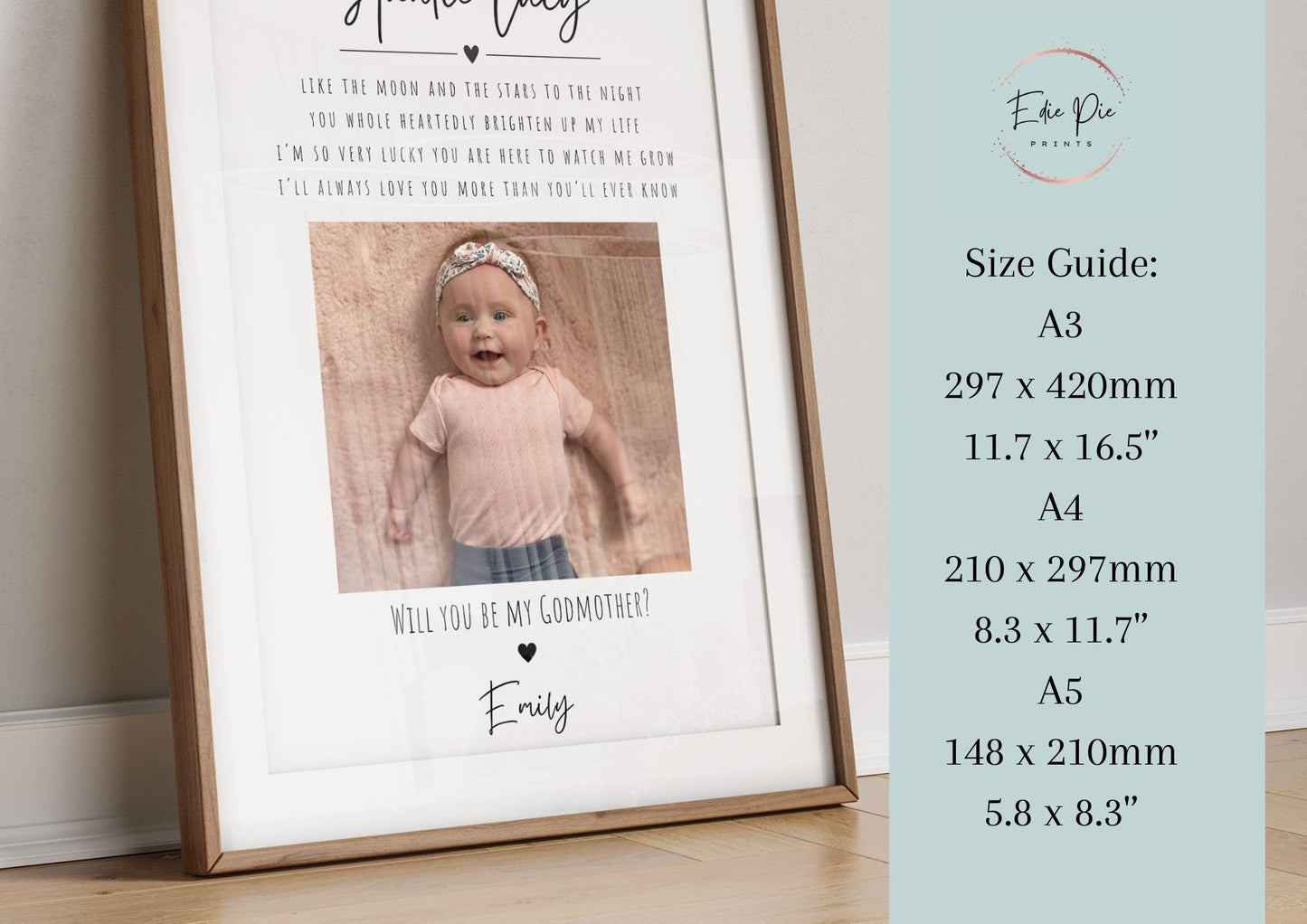 Personalised Godfather Proposal Print with Photo & Quote, Custom Will You Be My Godfather Gift, Baby Christening Gift, Godparent Reveal Gift