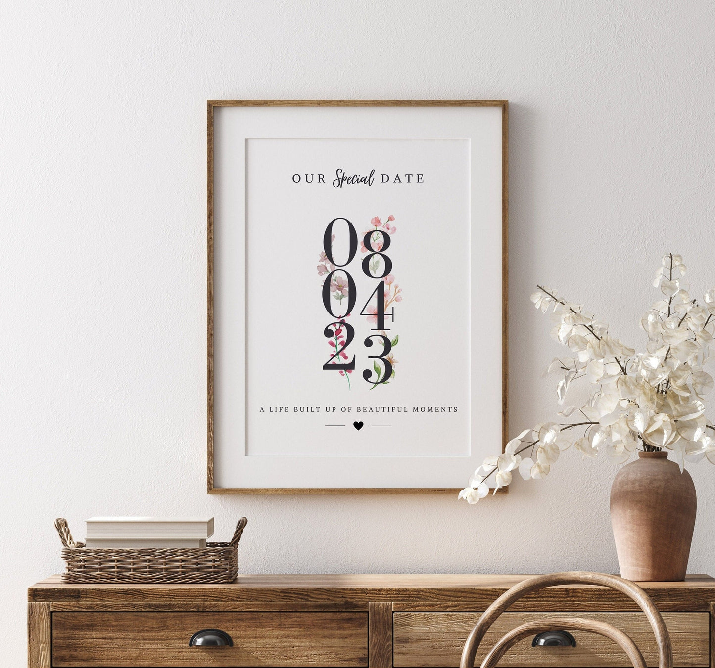 Personalised Floral Anniversary Date Print: Wedding Milestone Gift