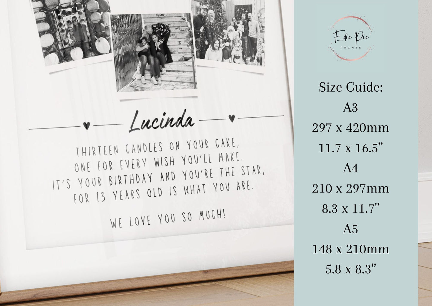 Personalised 13th Birthday Photo Collage Print: Keepsake Gift