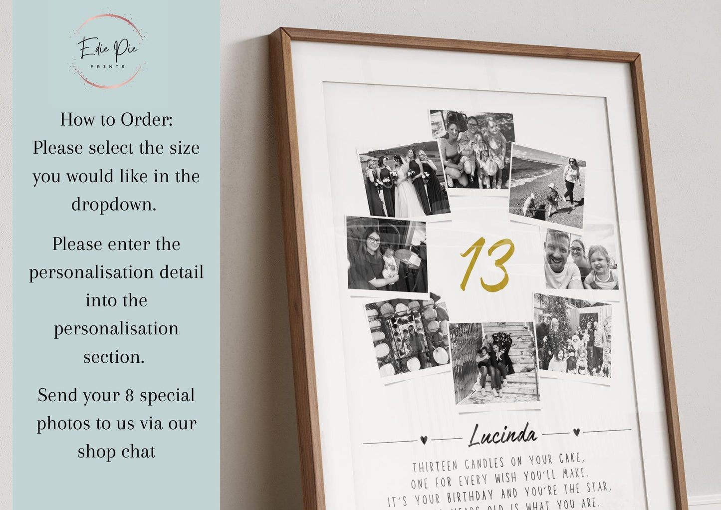 Personalised 13th Birthday Photo Collage Print: Keepsake Gift