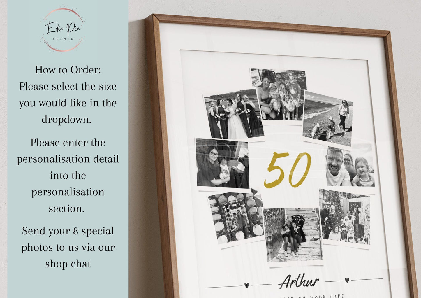 Personalised 50th Birthday Photo Collage, 50th Birthday Gift, 50th Celebration Party Decor, 50th Gift Mother Fifty Custom Gift Print