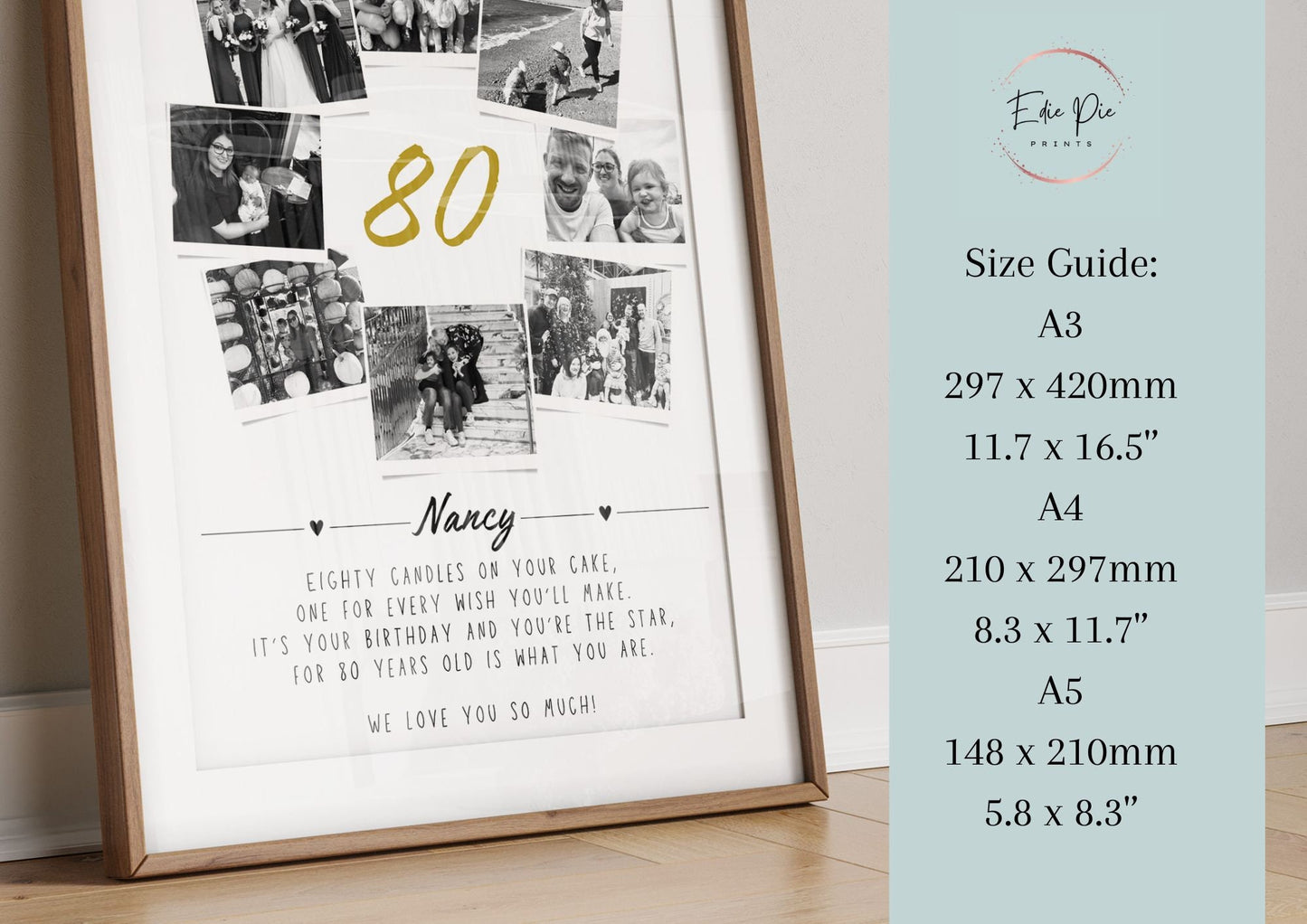 Personalised 80th Birthday Gift, Photo Collage, 80th Celebration, Milestone Birthday Art, Polaroid Photo Decor, Unique Gift Mum Sister Dad