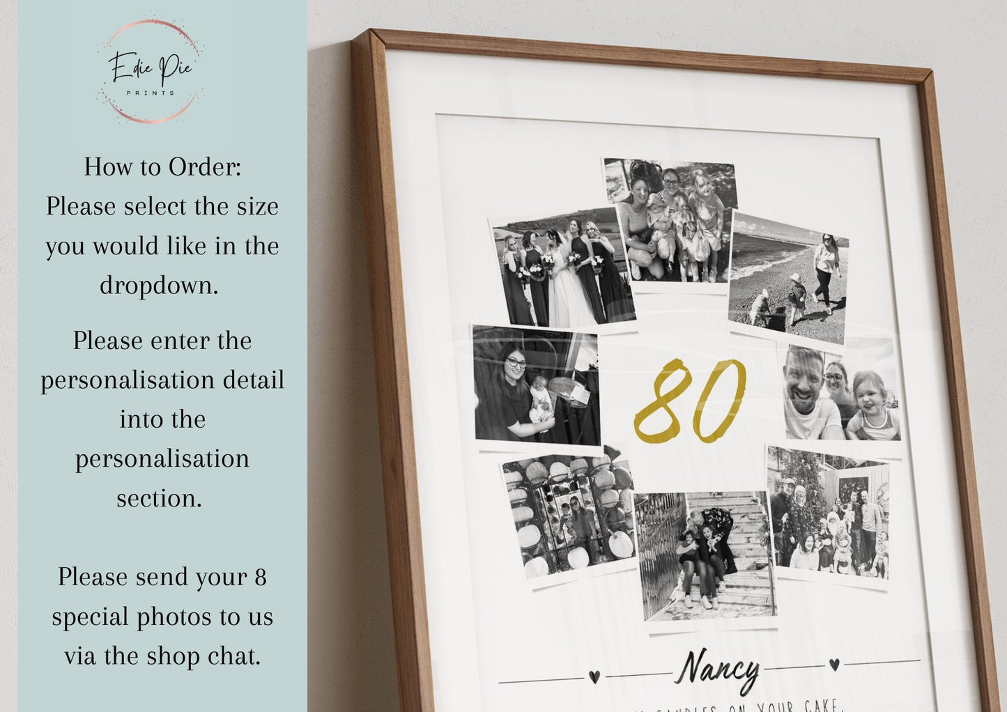Personalised 80th Birthday Gift, Photo Collage, 80th Celebration, Milestone Birthday Art, Polaroid Photo Decor, Unique Gift Mum Sister Dad
