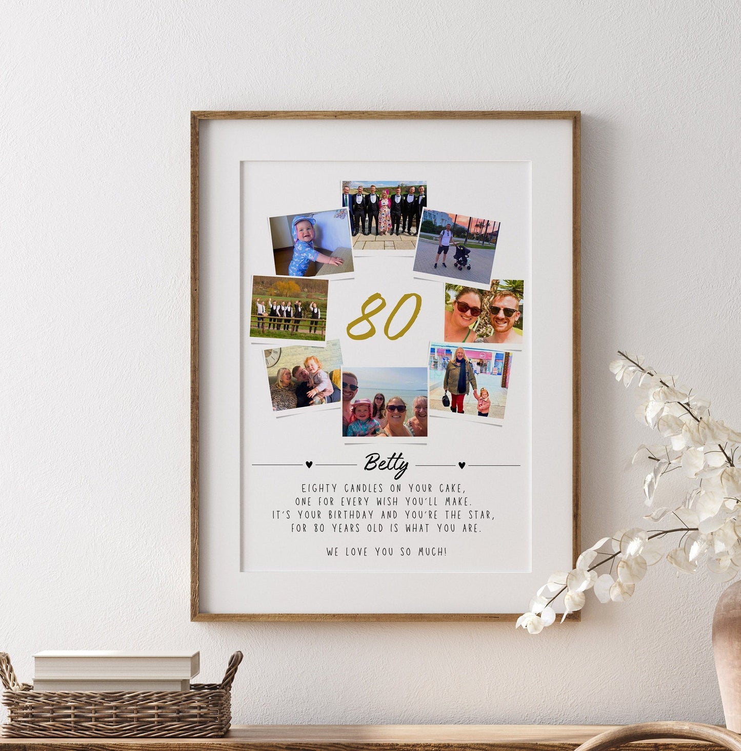 Personalised 80th Birthday Gift, Photo Collage, 80th Celebration, Milestone Birthday Art, Polaroid Photo Decor, Unique Gift Mum Sister Dad