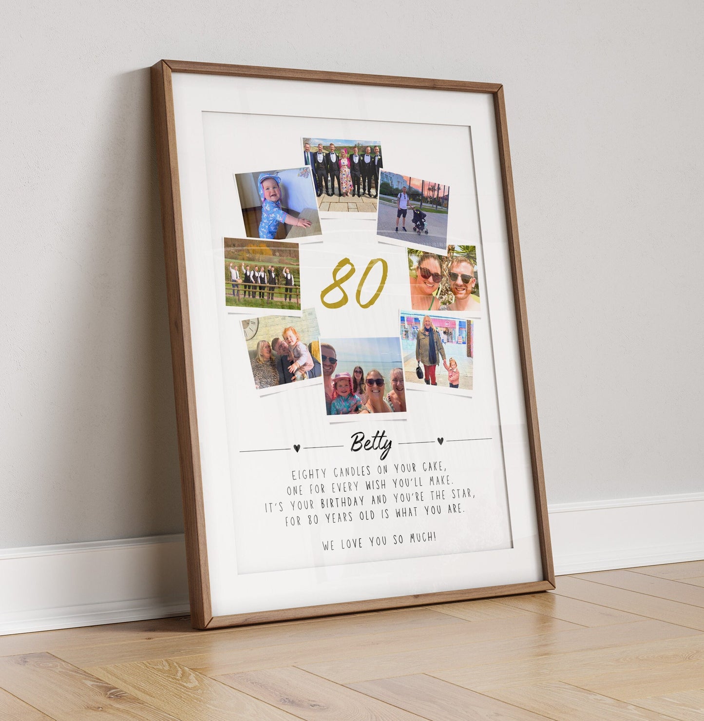 Personalised 80th Birthday Gift, Photo Collage, 80th Celebration, Milestone Birthday Art, Polaroid Photo Decor, Unique Gift Mum Sister Dad