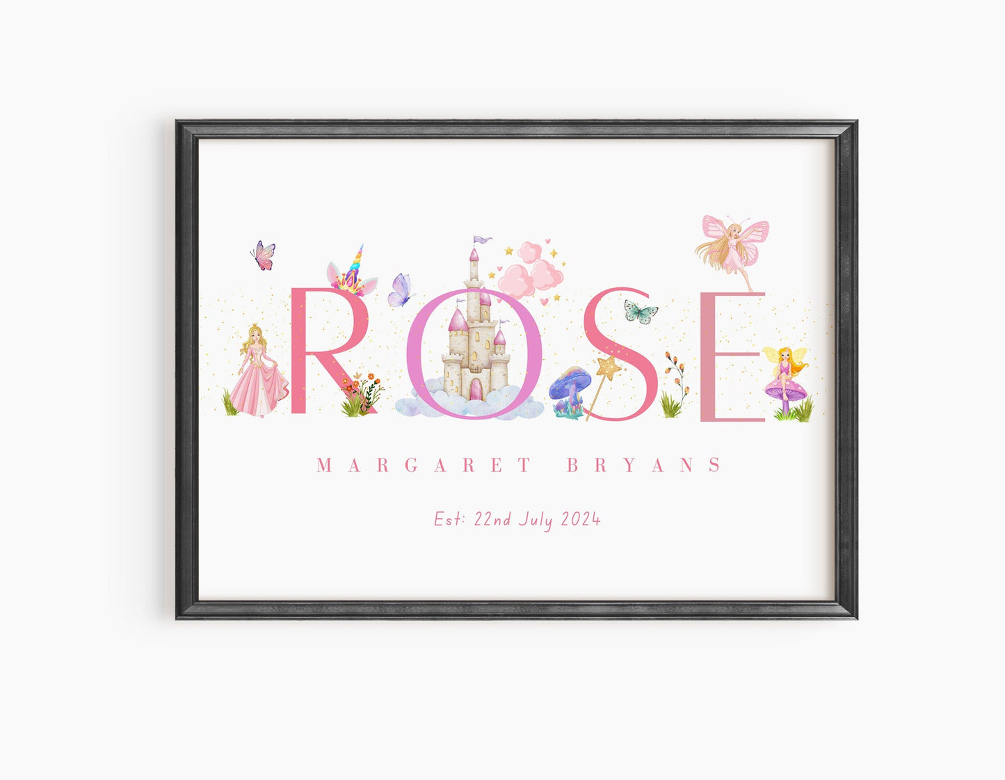 Personalised Fairy Name Print: Watercolor Nursery Decor, Fairytale Theme