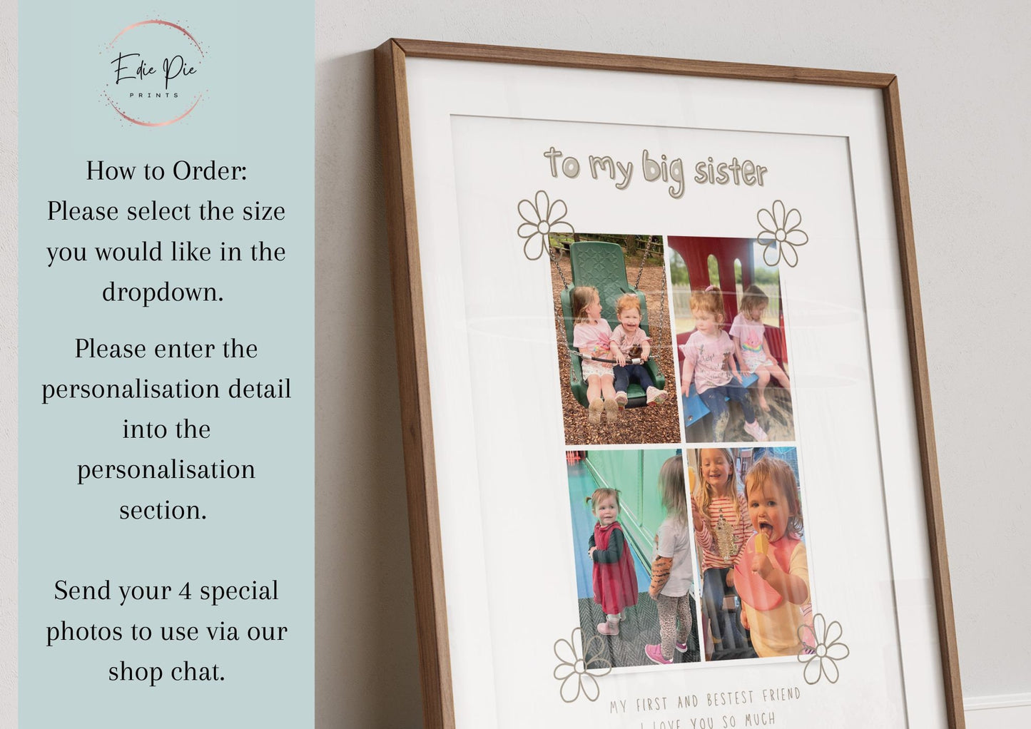 Personalised Big Sister Photo Collage Print, Custom Sibling Gift